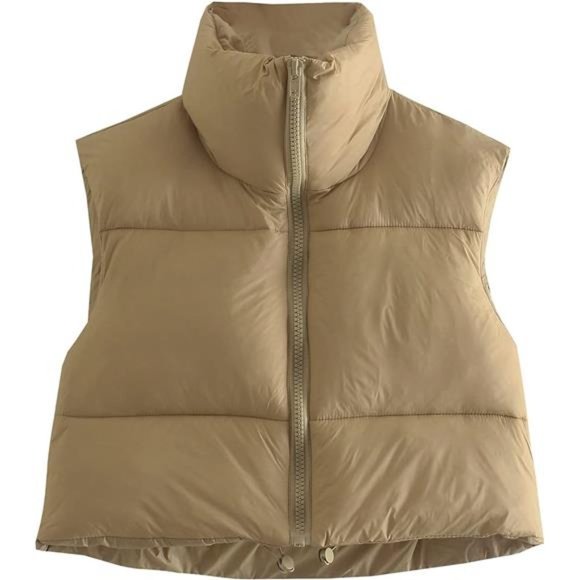 Women's Winter Cropped Puffer Vest Crop Jackets For Women Full Zip Stand Collar - Picture 1 of 6